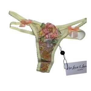 For Love & Lemons Luella Thong Yellow Size XXS Victoria's Secret Floral Lace